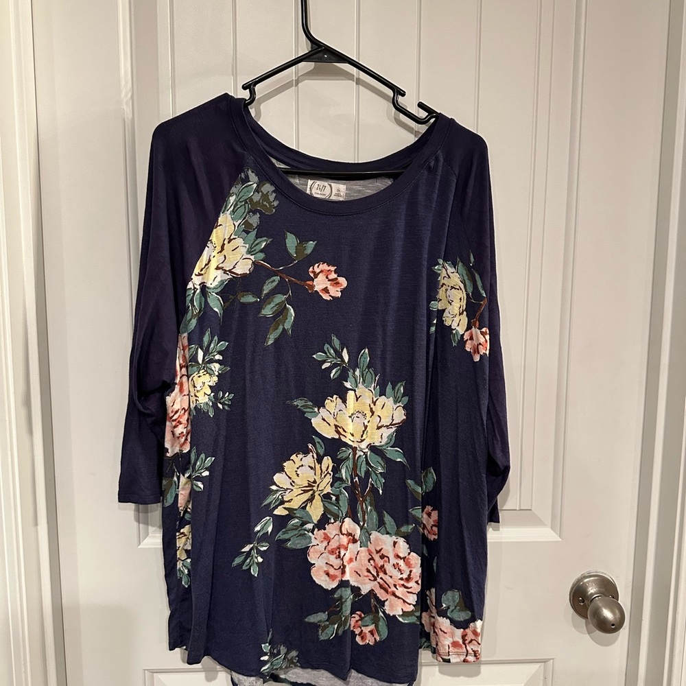 Maurices Blue Floral 24/7 Floral Jersey Tee